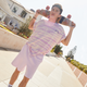Actor Darren Barnet poses wearing Victoria Secret shorts and t-shirt